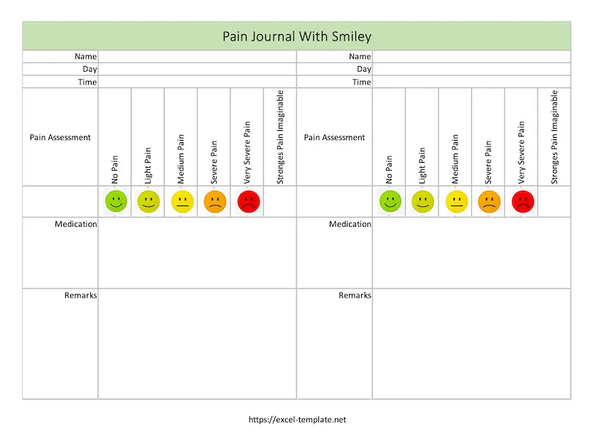 pain journal printable template