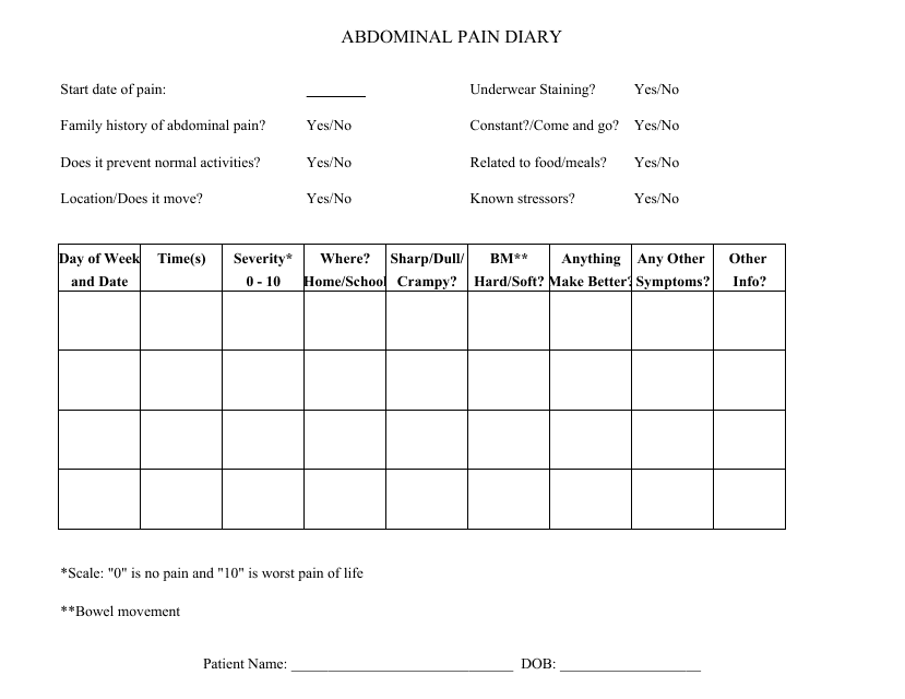 Pain Journal Printable Template