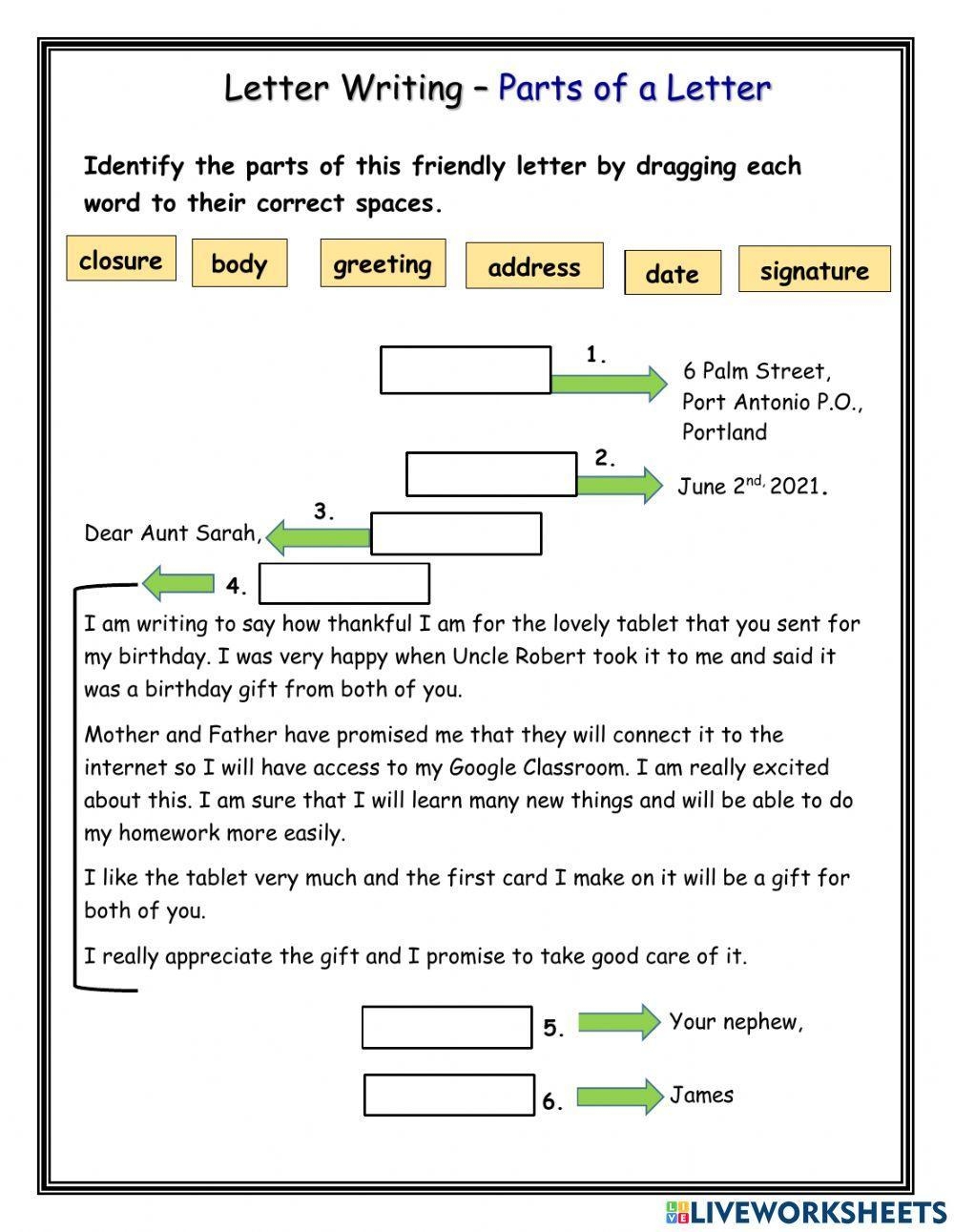 Parts Of A Friendly Letter Live Worksheets Worksheets Library