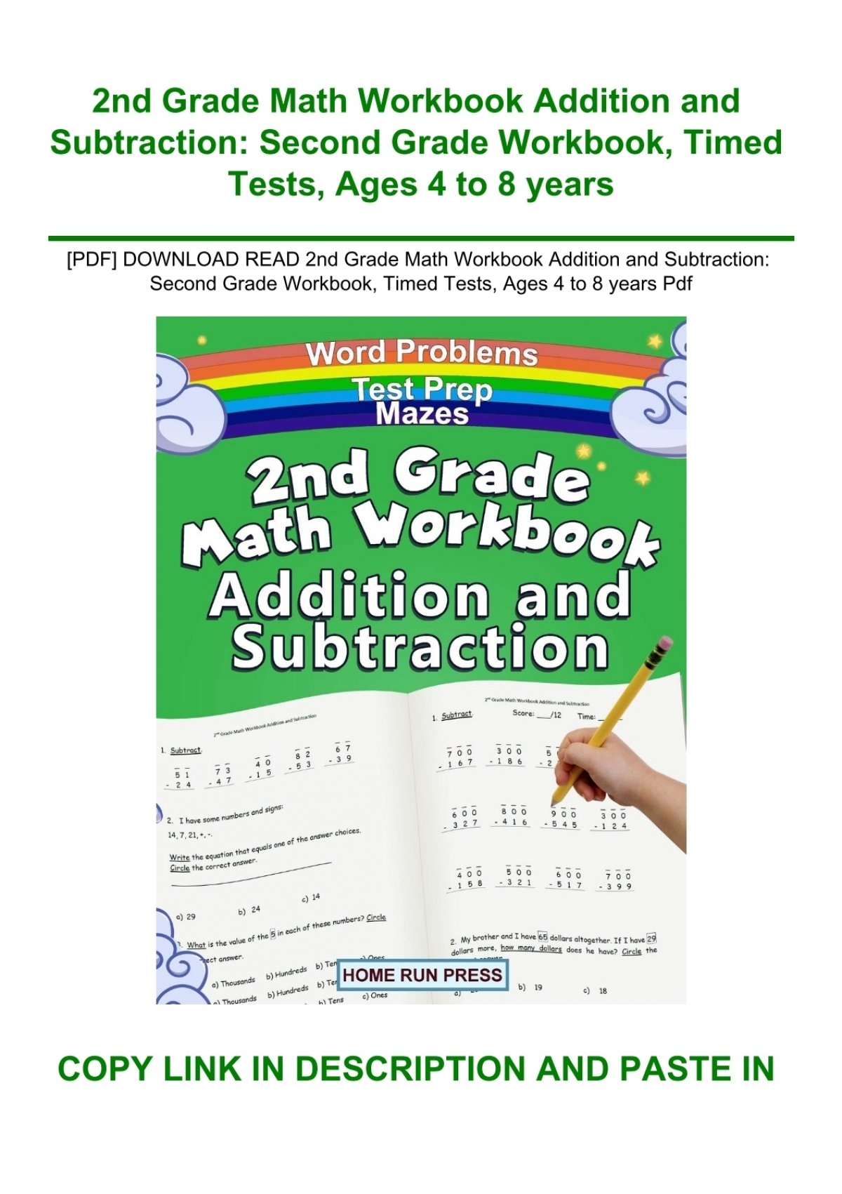  PDF DOWNLOAD READ 2nd Grade Math Workbook Addition And Subtraction 