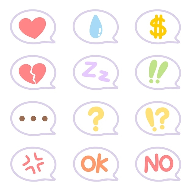 Premium Vector Cute Kawaii Speech Bubbles Hand Drawing Pastel Colour