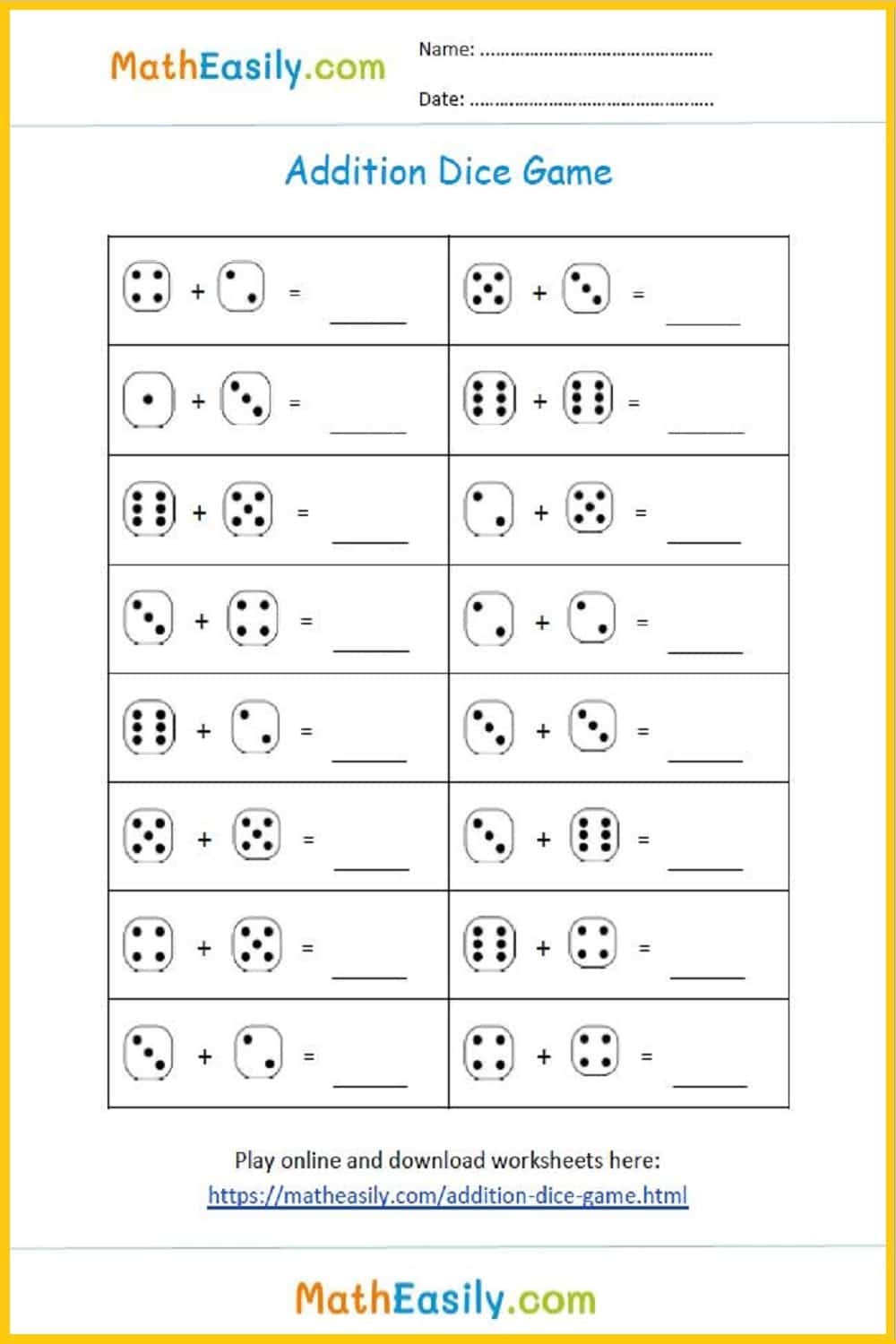 Printable Addition Worksheets PDF Free Download