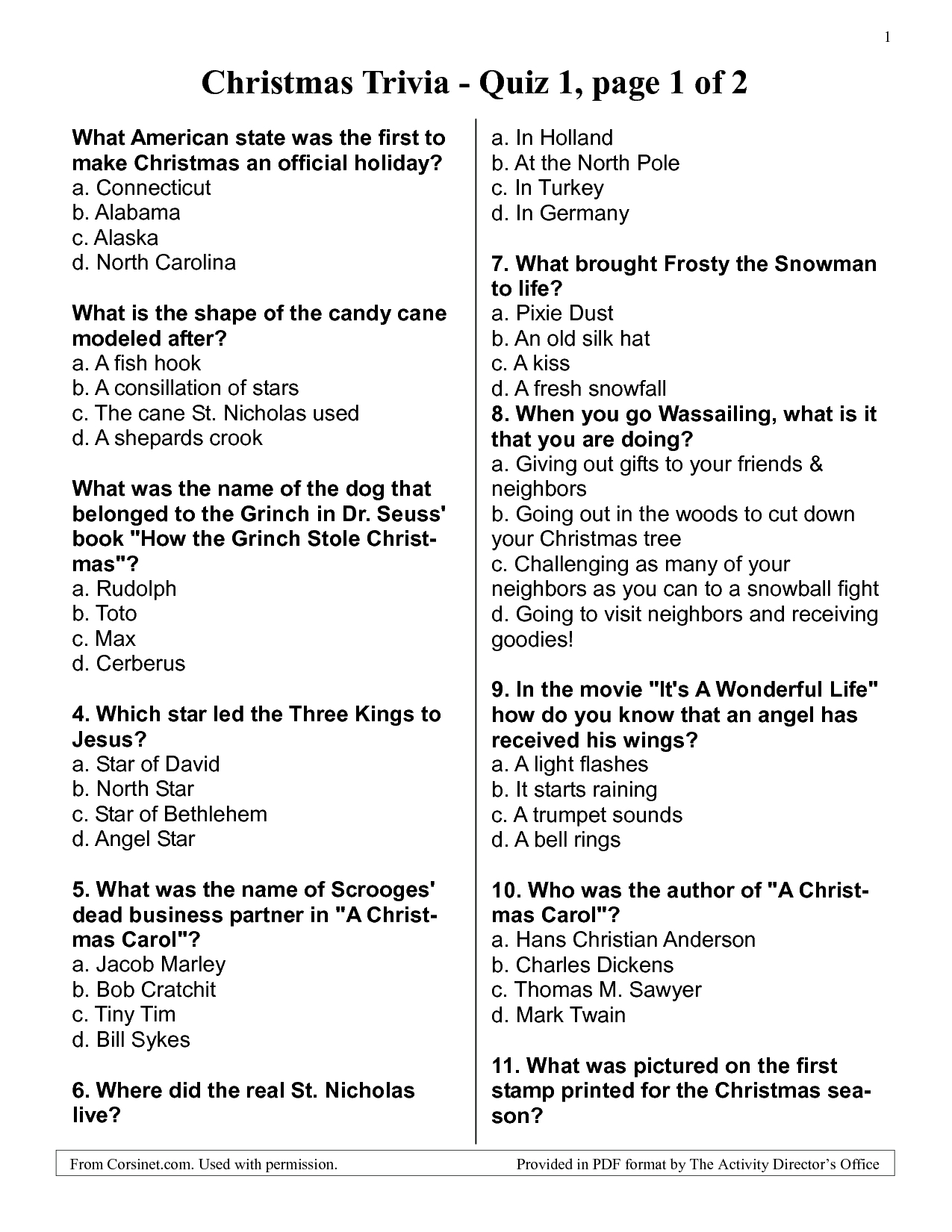 free printable quiz questions and answers