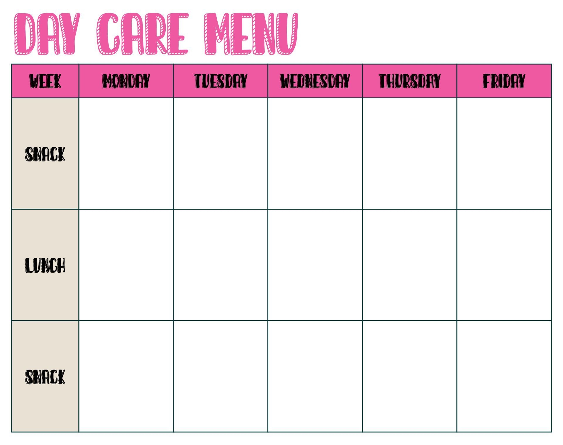 Printable Childcare Blank Menu Templates Printable Menu Template