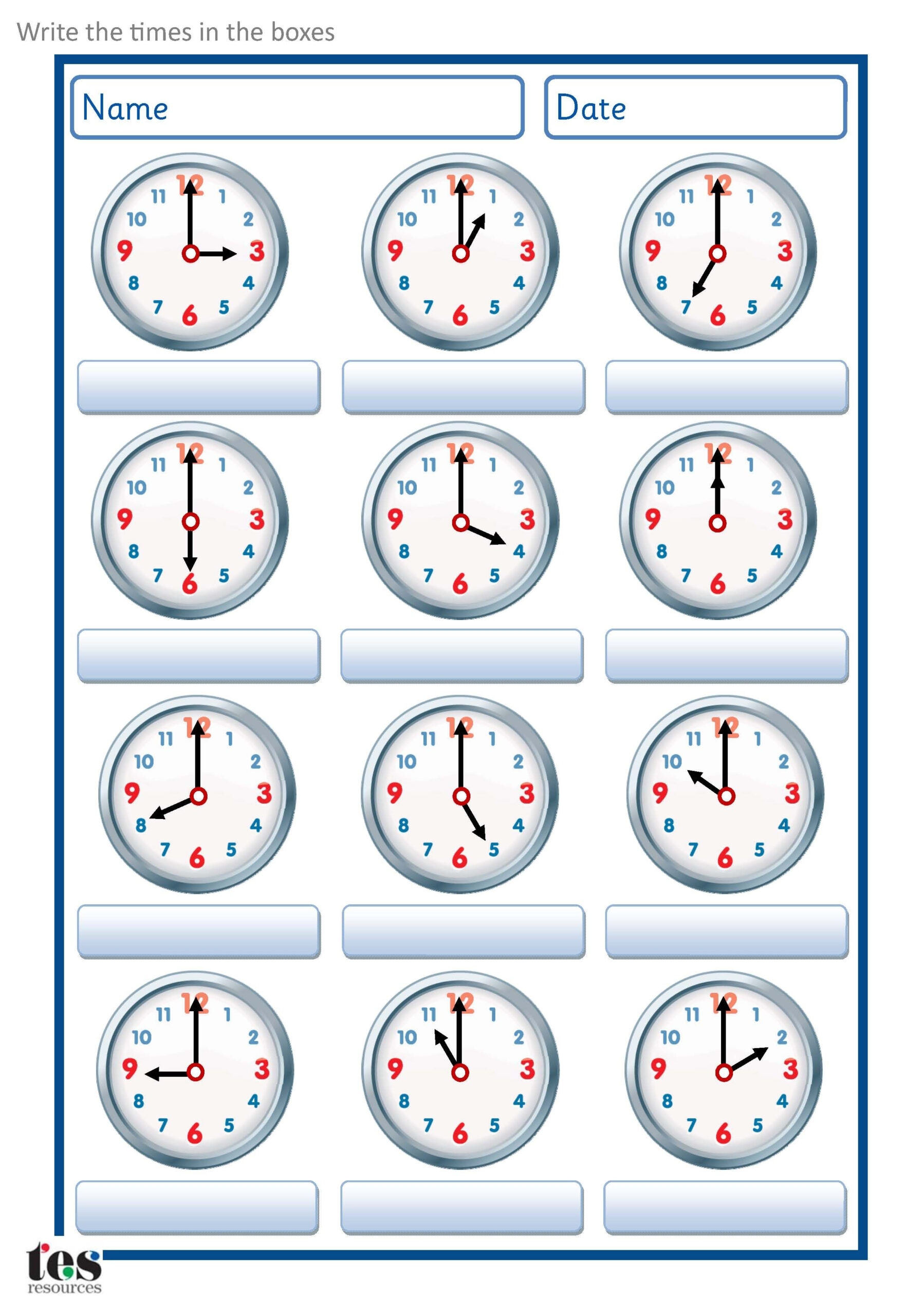 clock worksheets printable