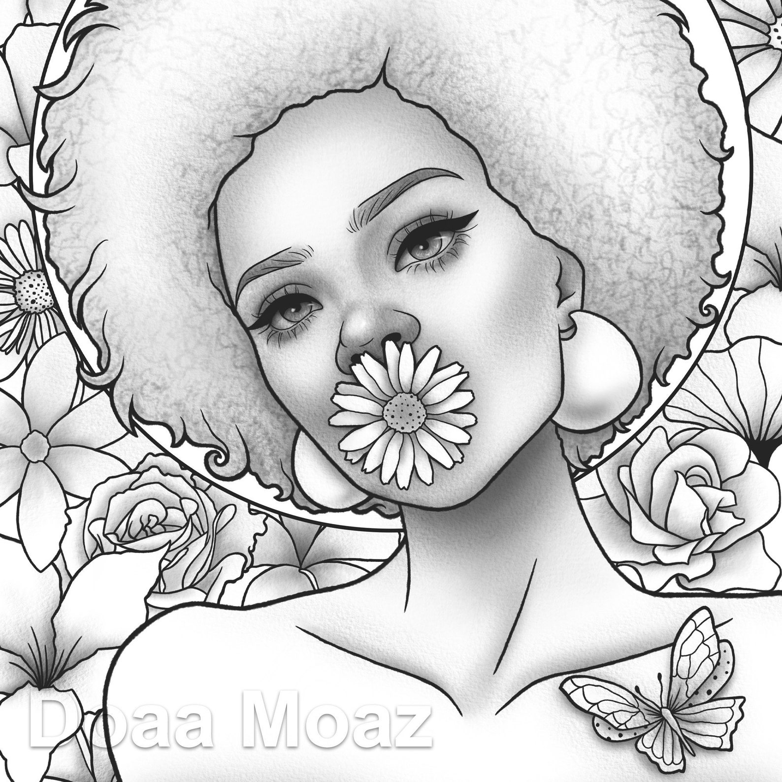 Printable Coloring Page Black Girl Floral Portrait In Coloring My XXX 