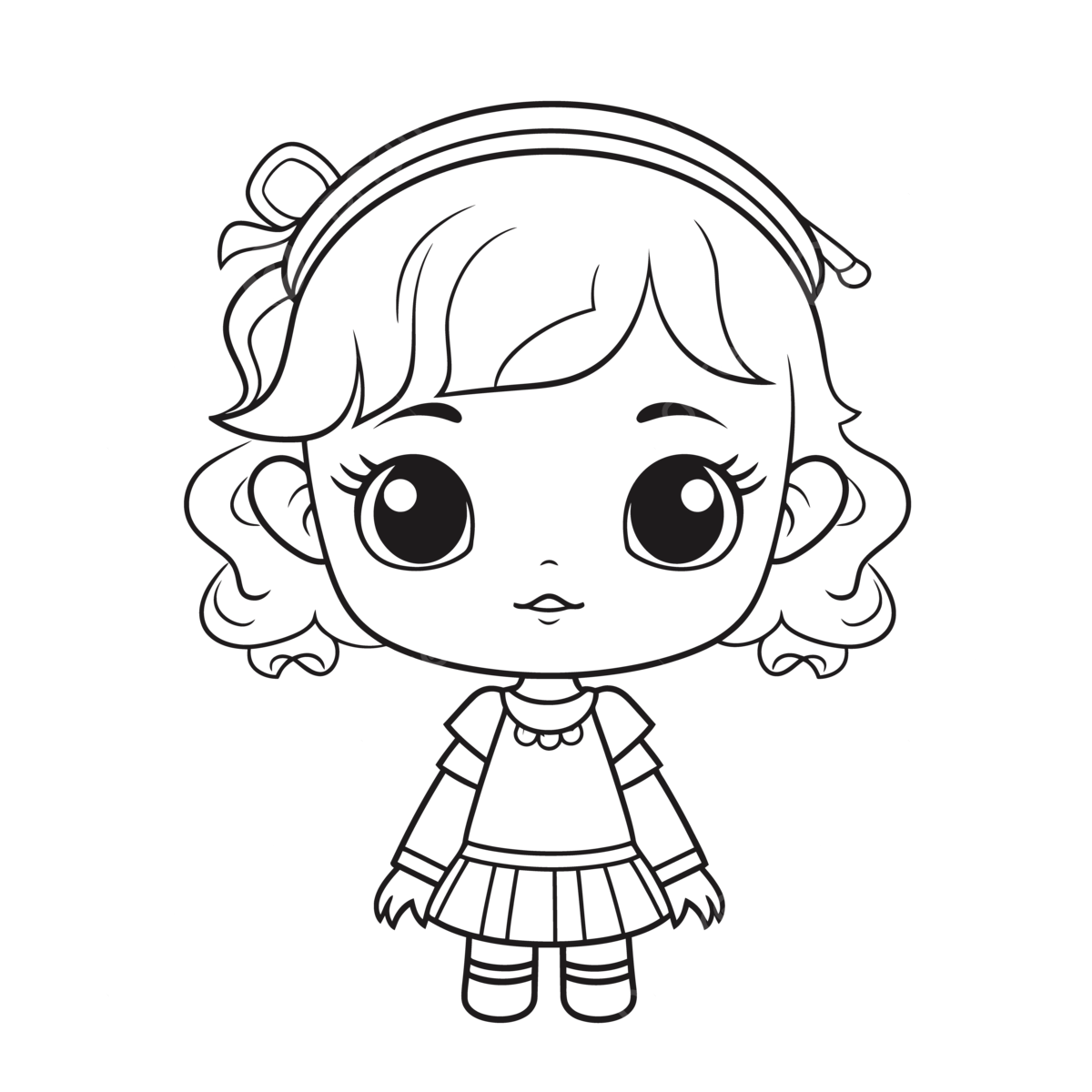 Printable Coloring Page For Girl Doll Outline Sketch Drawing Vector 