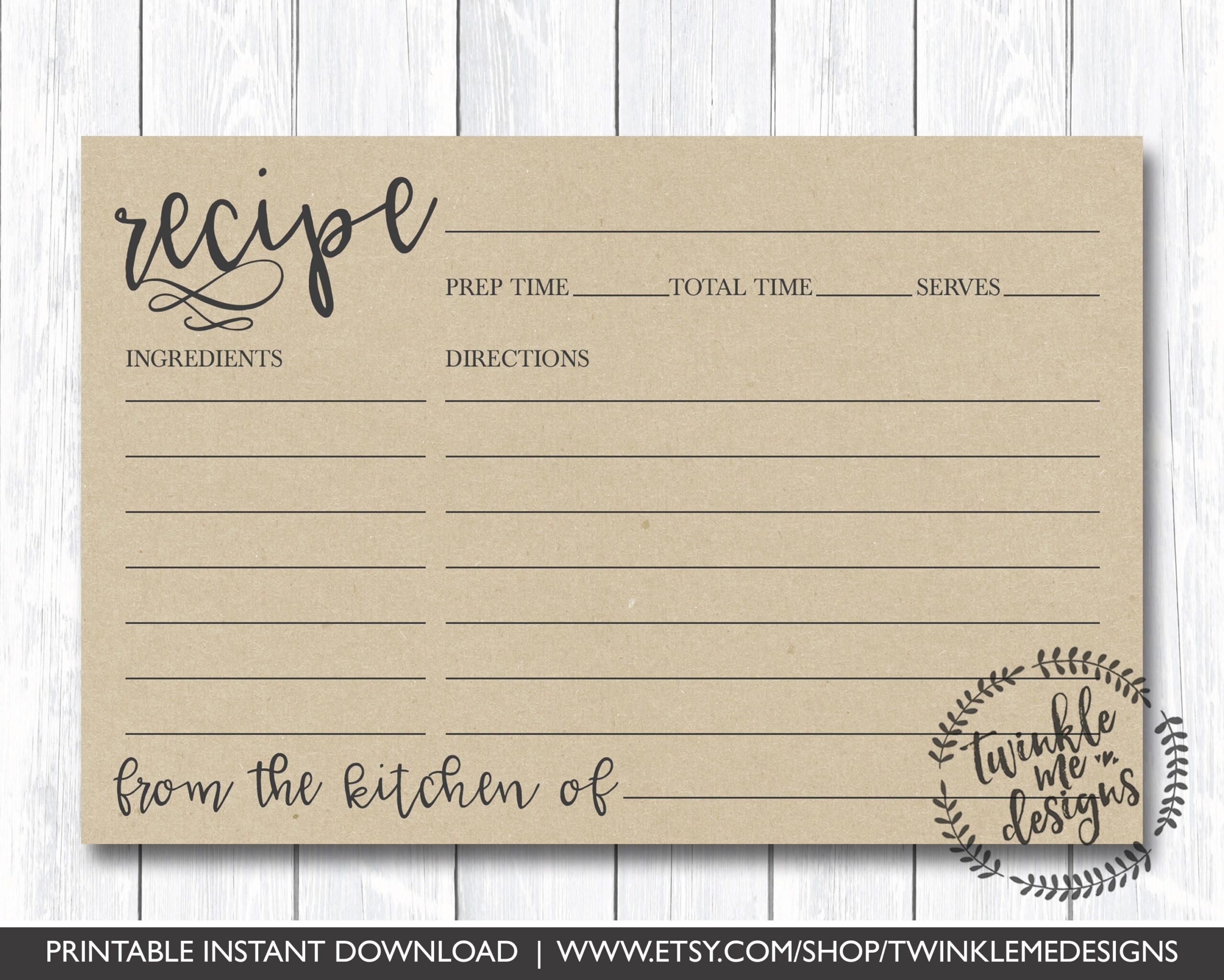 Printable Editable Recipe Card Template Printable Word Searches