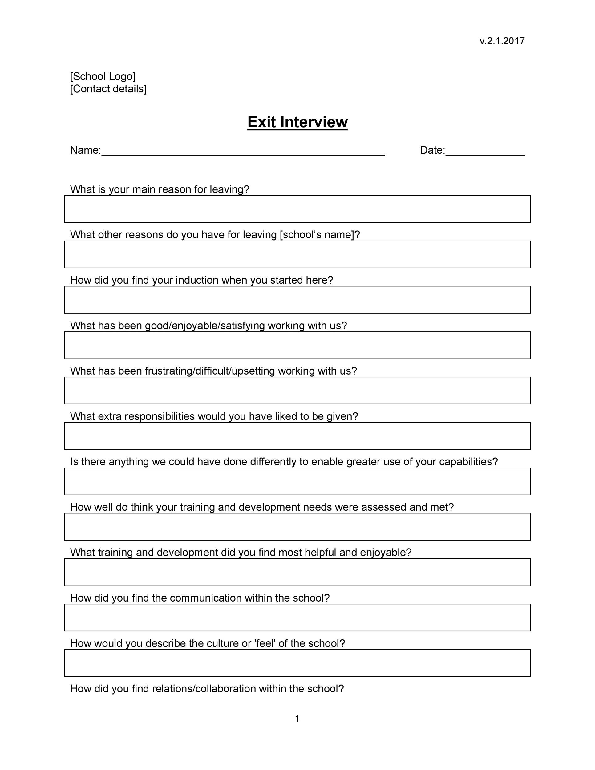 Printable Exit Interview Questions Template Printable Templates