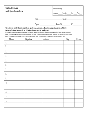 Printable Football Blank Roster Sheets
