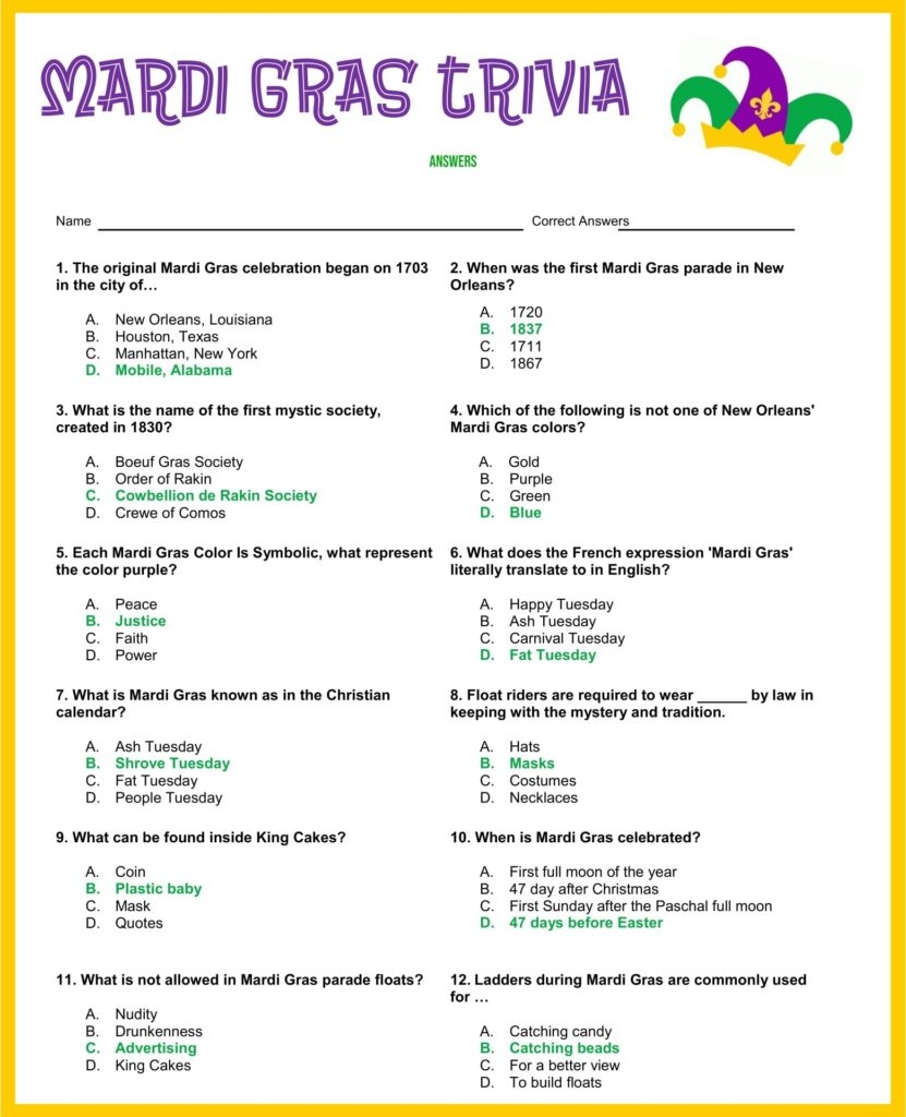 free printable quizzes and answers