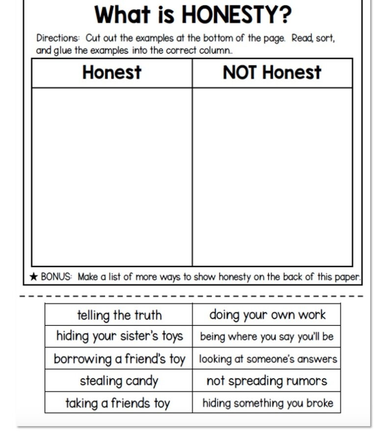 Printable Honesty Worksheets