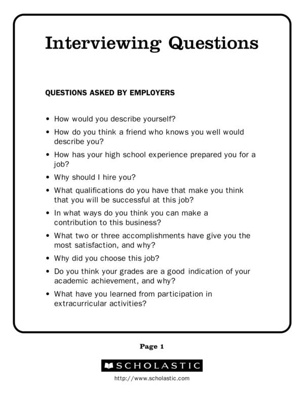 printable interview questions template