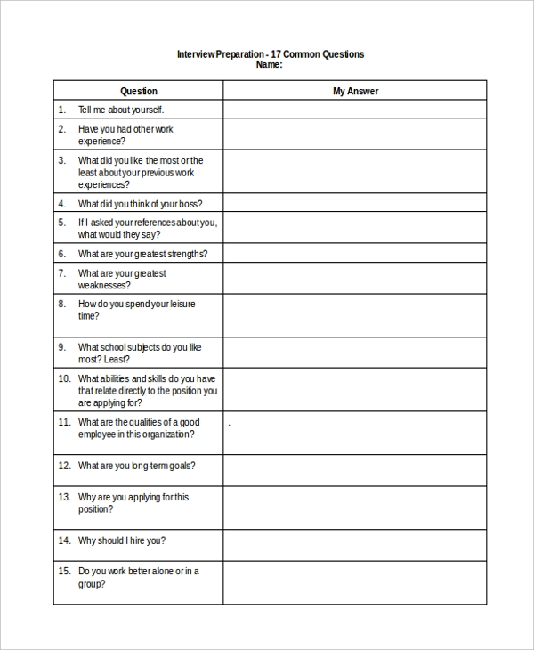 Printable Interview Questions Worksheet Printable Word Searches