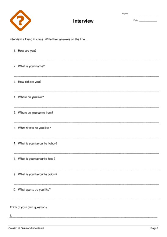 Printable Interview Questions Worksheet Printable Word Searches