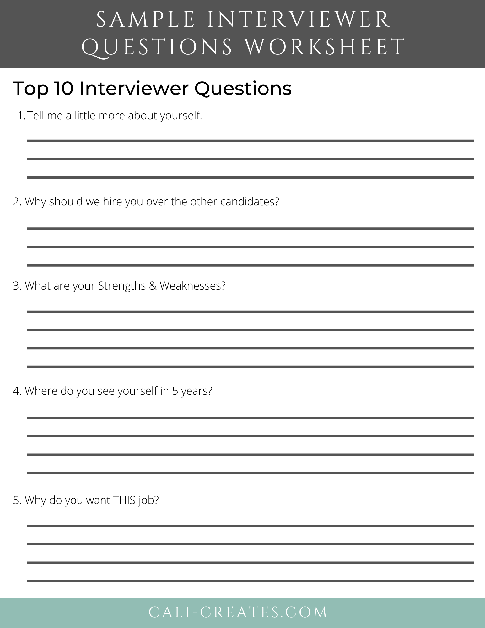 Printable Job Interview Questions Worksheet Askworksheet Printable