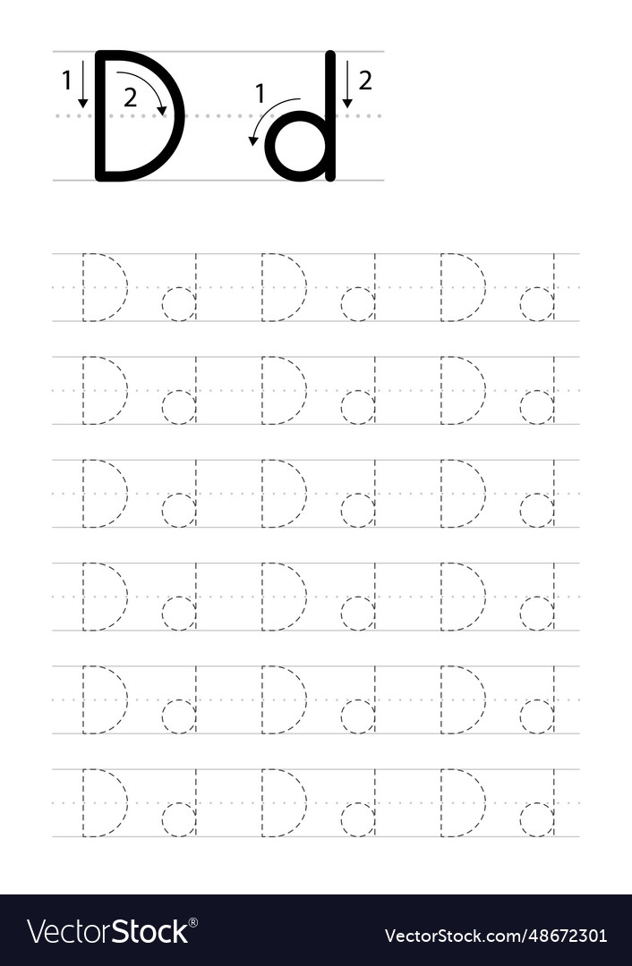 Printable Letter D Alphabet Tracing Worksheet Vector Image