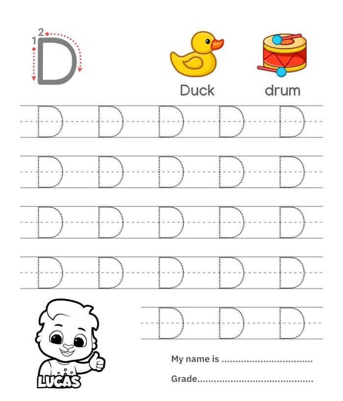 printable letter d tracing worksheets
