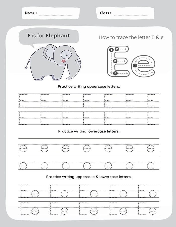 tracing the letter e printable