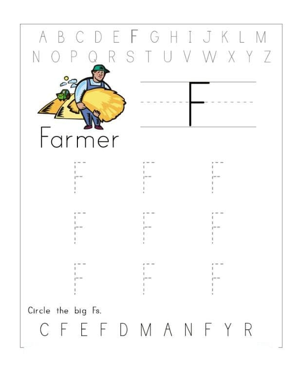 letter f trace printable