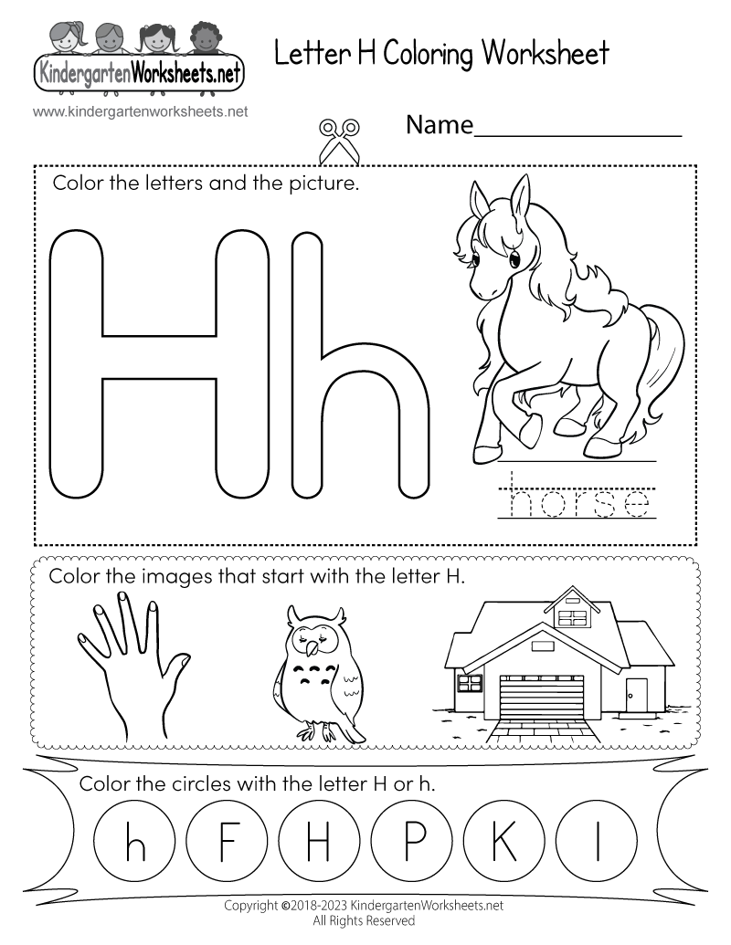 printable letter h worksheets
