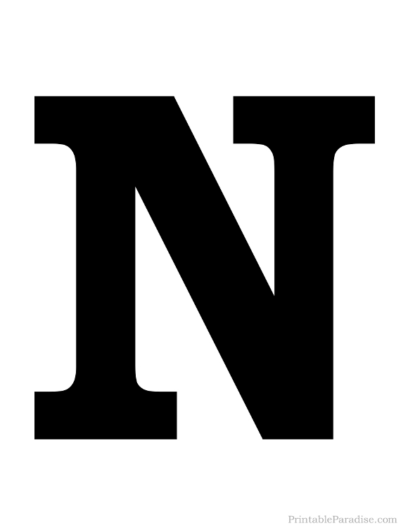 Printable Letter N Silhouette Print Solid Black Letter N