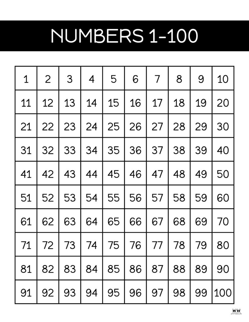free printable numbers to 100