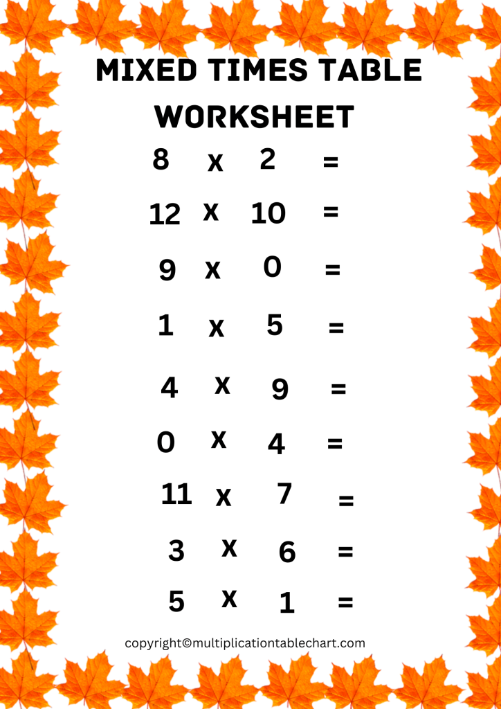 free multiplication tables to print