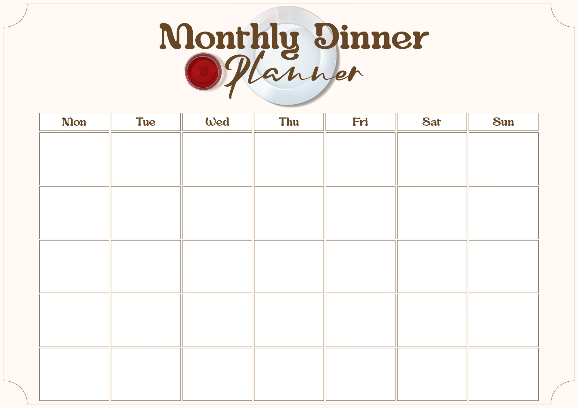 Printable Monthly Dinner Menu Template Printable Templates