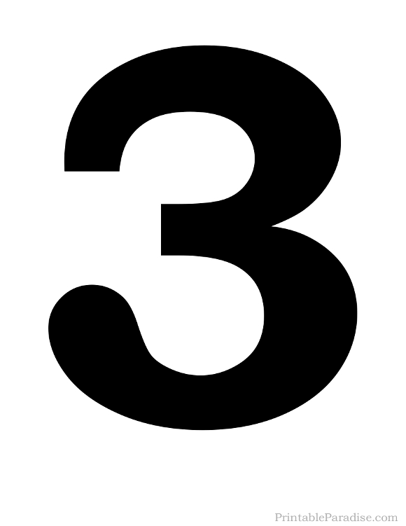 Printable Number 3 Silhouette Print Solid Black Number 3