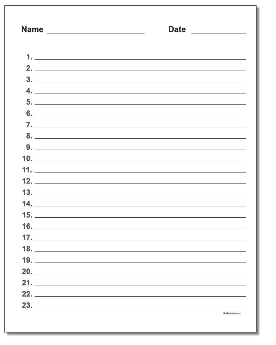 Printable Numbered Lined Paper Template Lined Paper Printable
