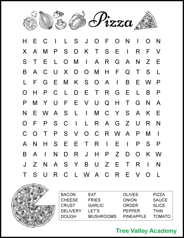 Printable Pizza Toppings Word Search 55 OFF