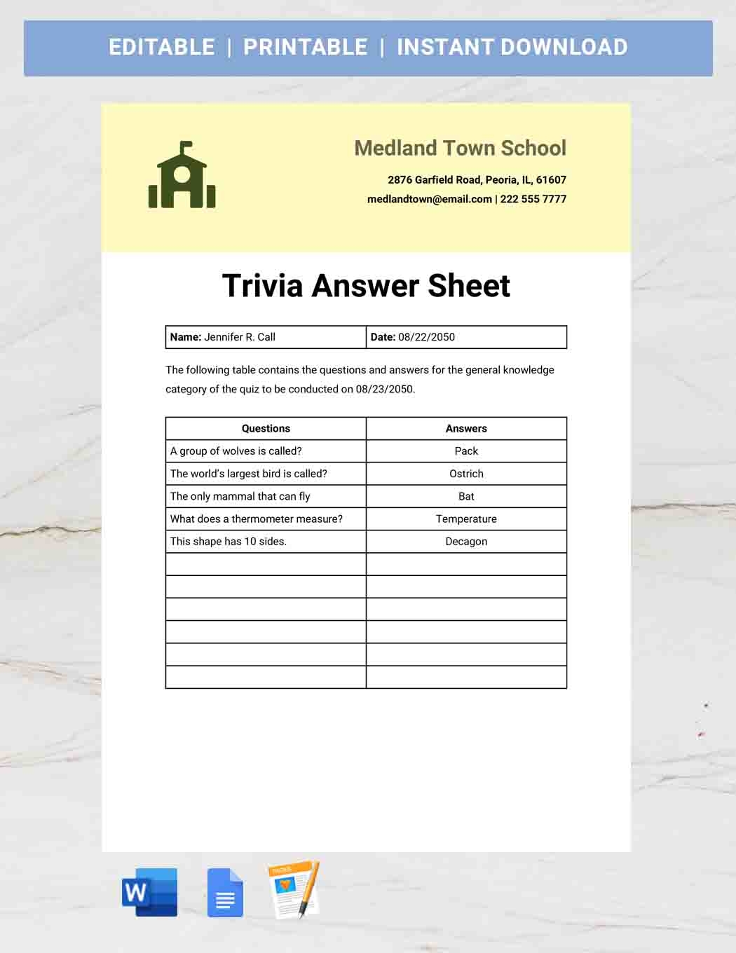 Printable Pub Quiz Answer Sheet Template Printable Word Searches Bilarasa