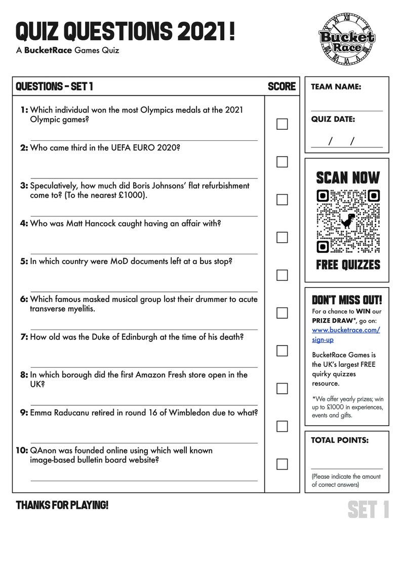 Printable Quiz Questions 2021 Set 1 Etsy