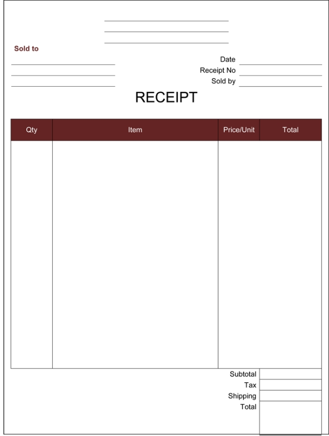Printable Receipt Template Word Printable Receipt Template