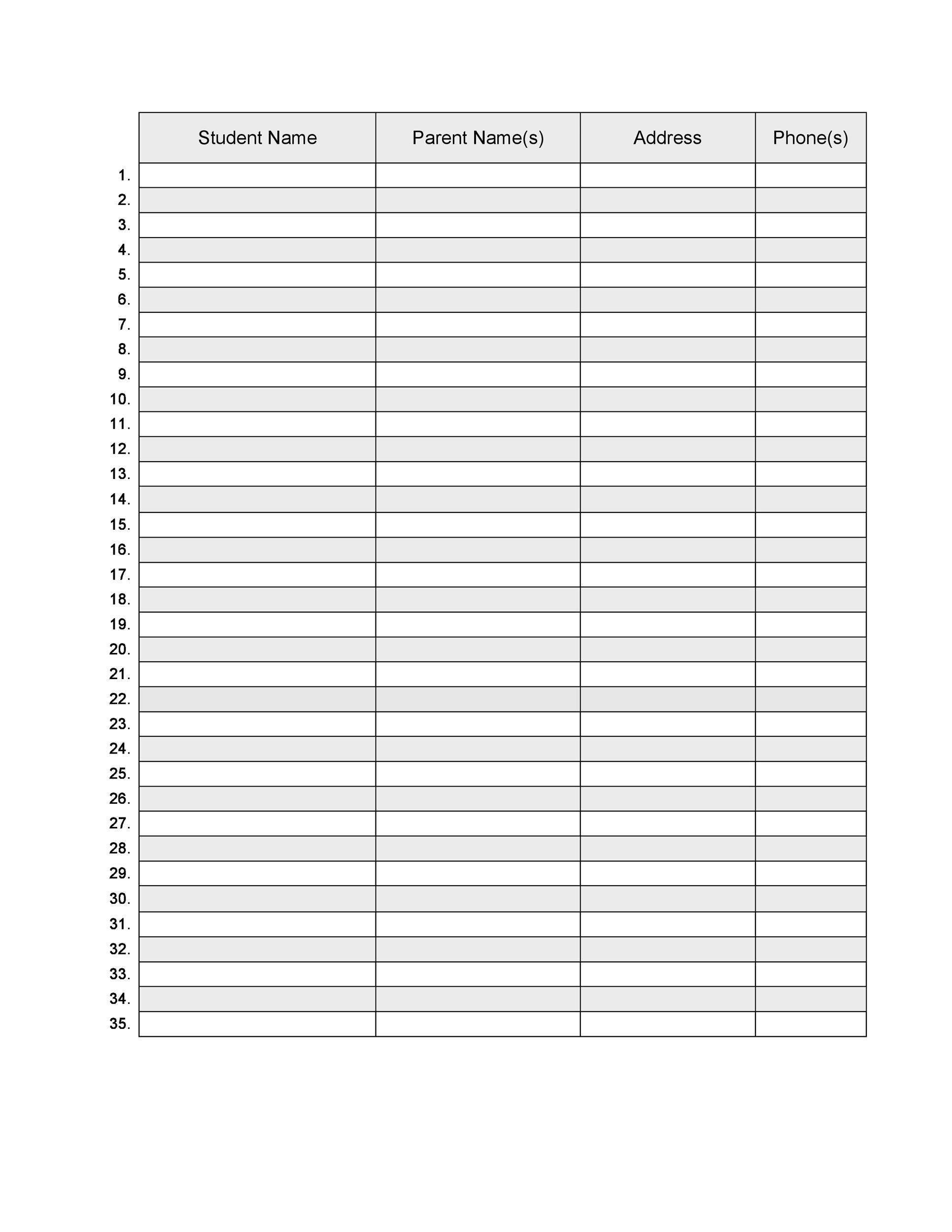 Printable Roster Template