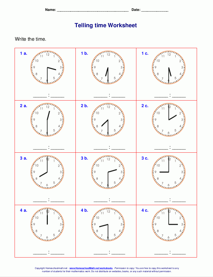 Printable Time Worksheets Hour And Half Hour