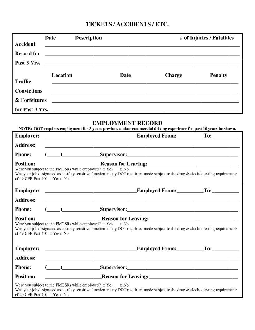 Printable Truck Driver Application Form Printable Forms Free Online