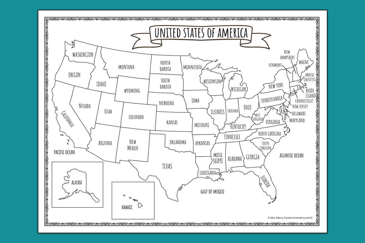 Printable USA Map With States Names Colorable