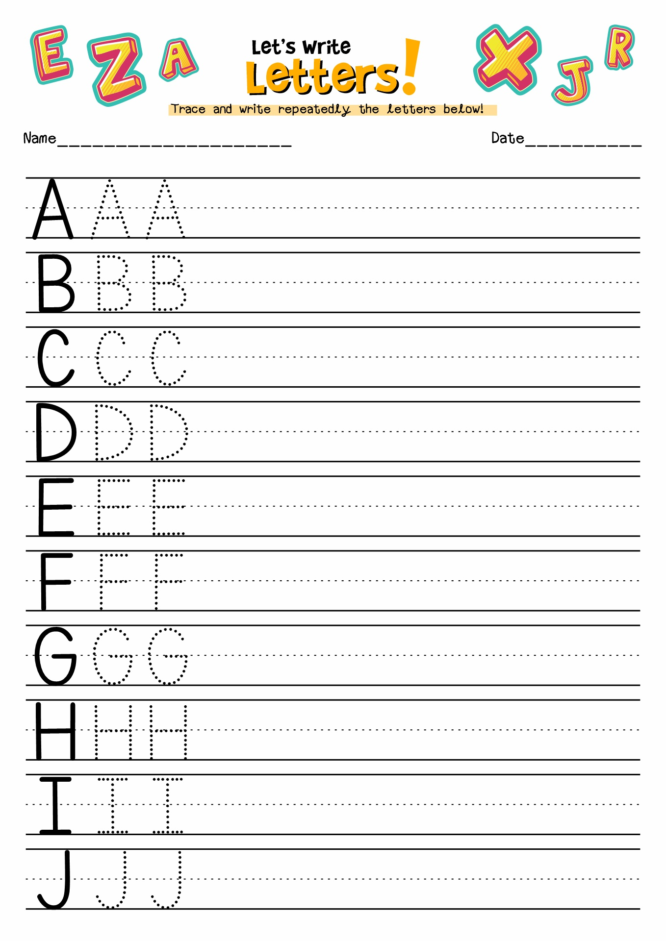 Printable Writing Alphabet Worksheets Printable Alphabet Worksheets