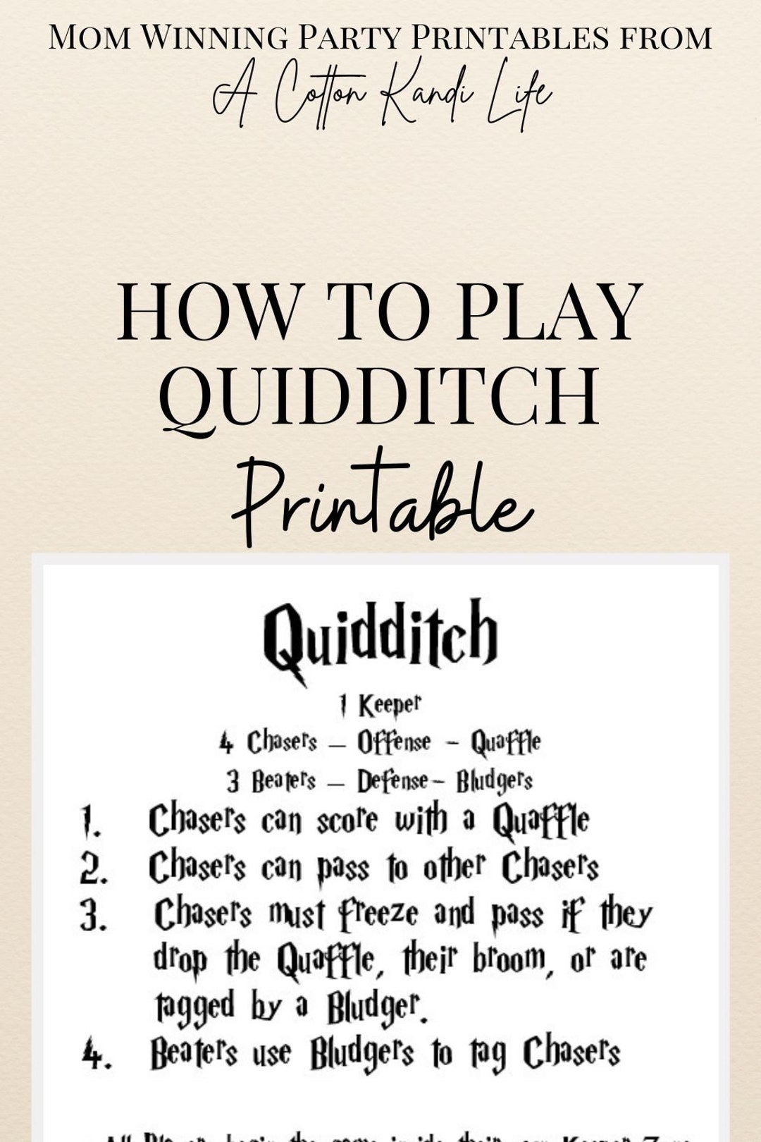 Quidditch Rules Printable Sign Wizarding World Birthday Party Games Etsy