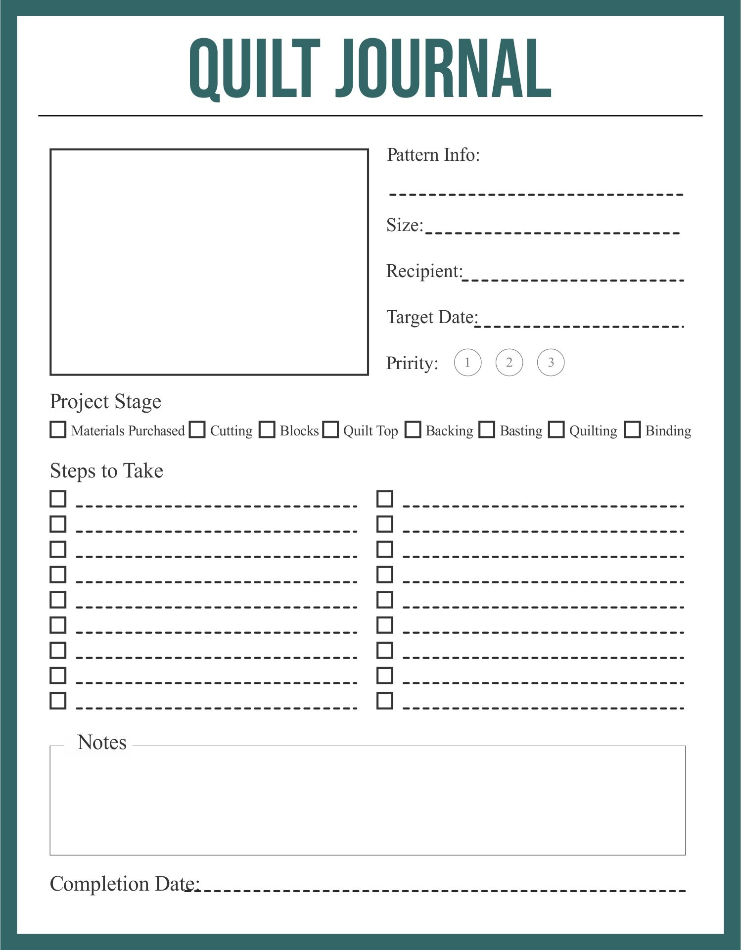 free quilt journal printable template