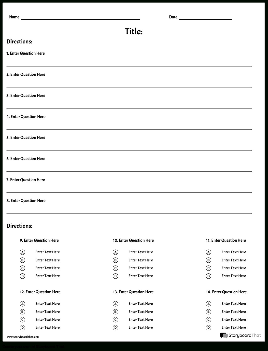 Quiz Generator Free Printable