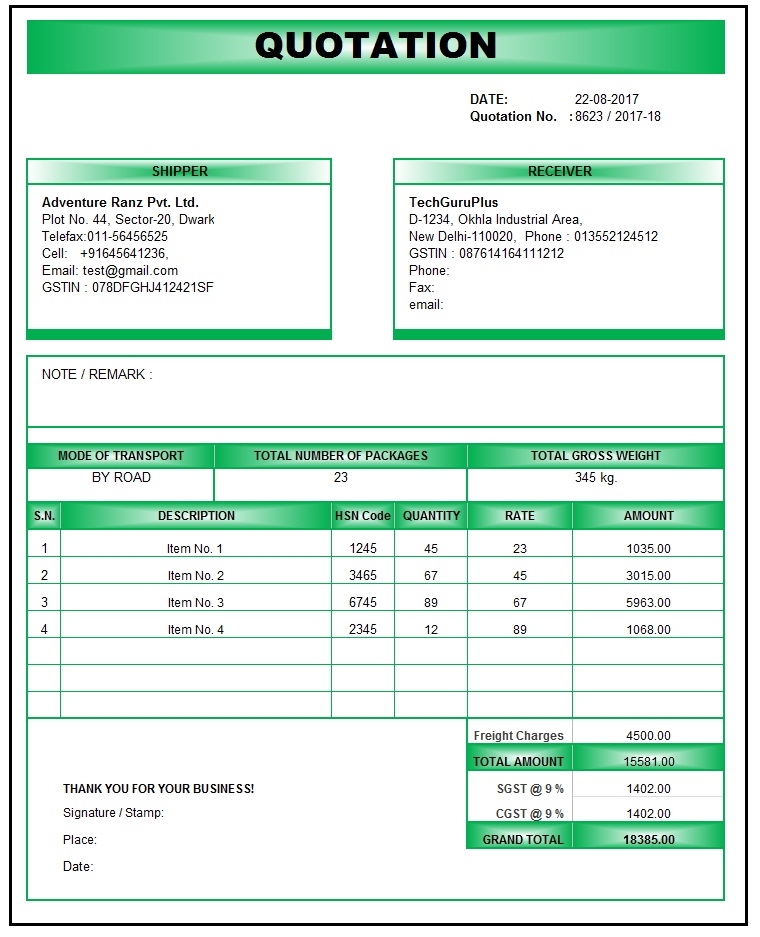 Quotation Format In Excel GST
