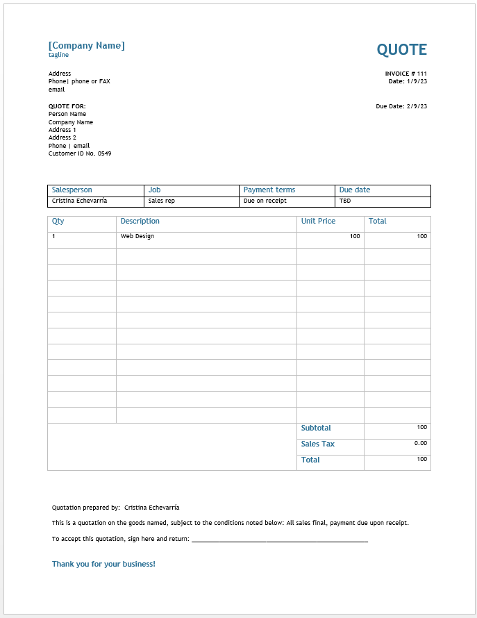 Quotation Template Word Free Download