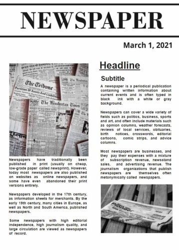 Sample Of Printable Newspaper Template Templateral