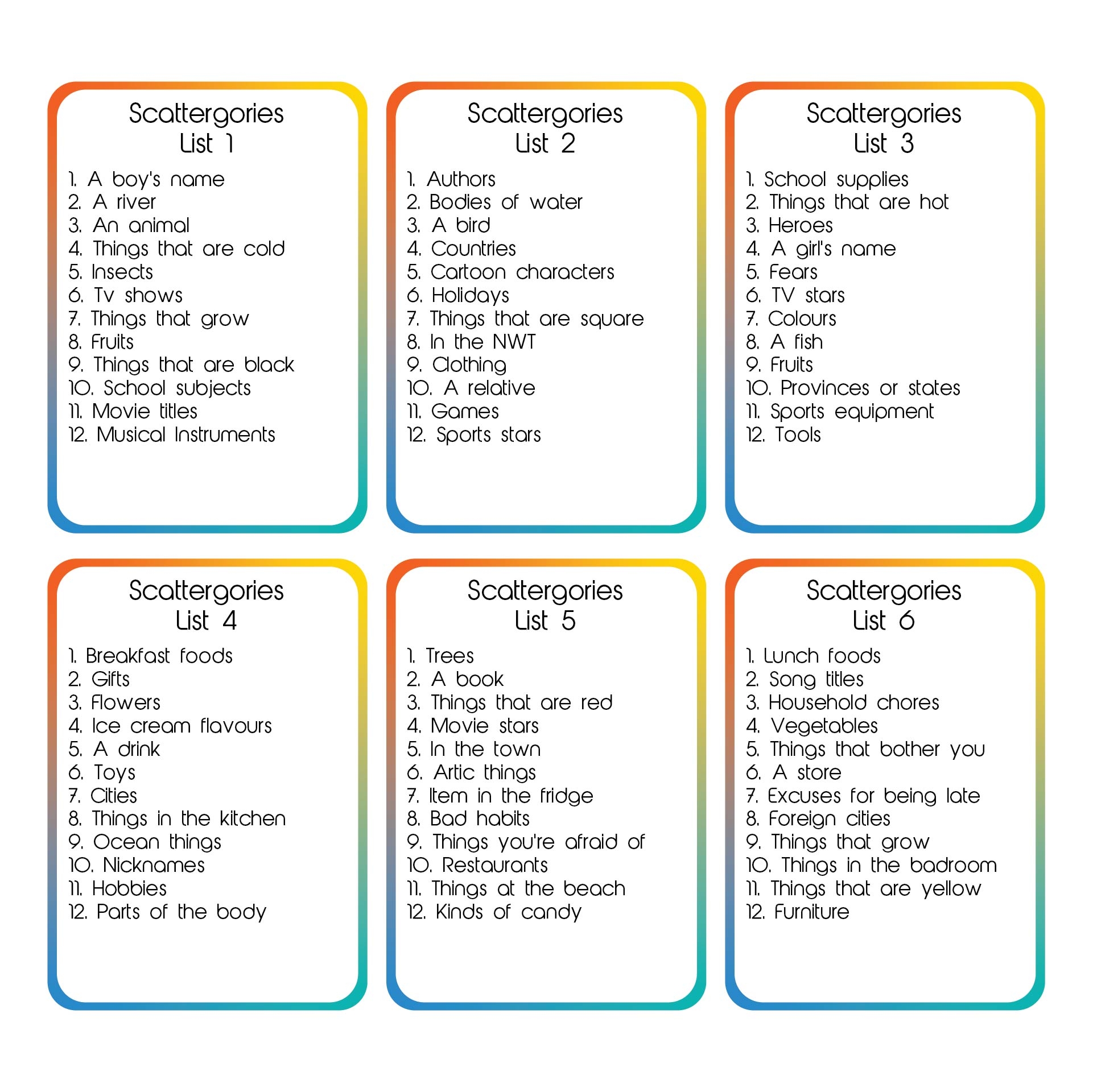 Scattergories Lists Printable Camsretpa