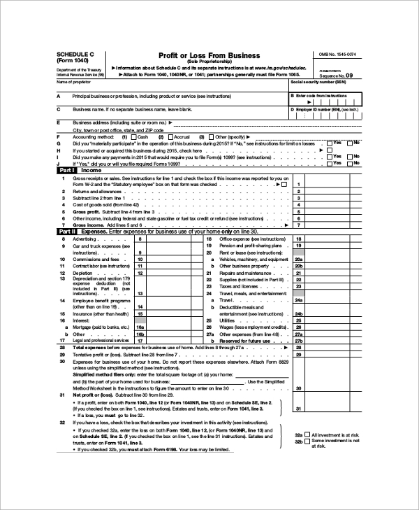 Schedule C Form Template