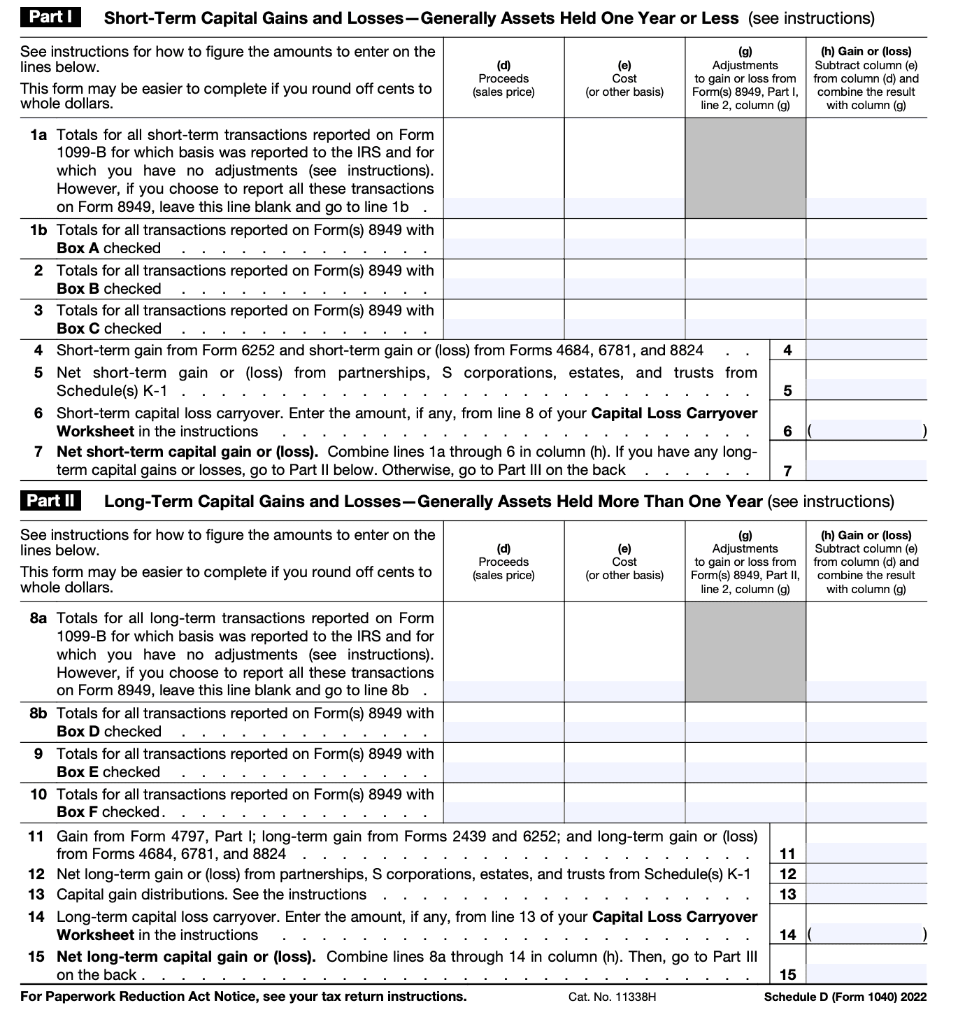 Schedule D Form 1040 Report Capital Gains Losses 2024