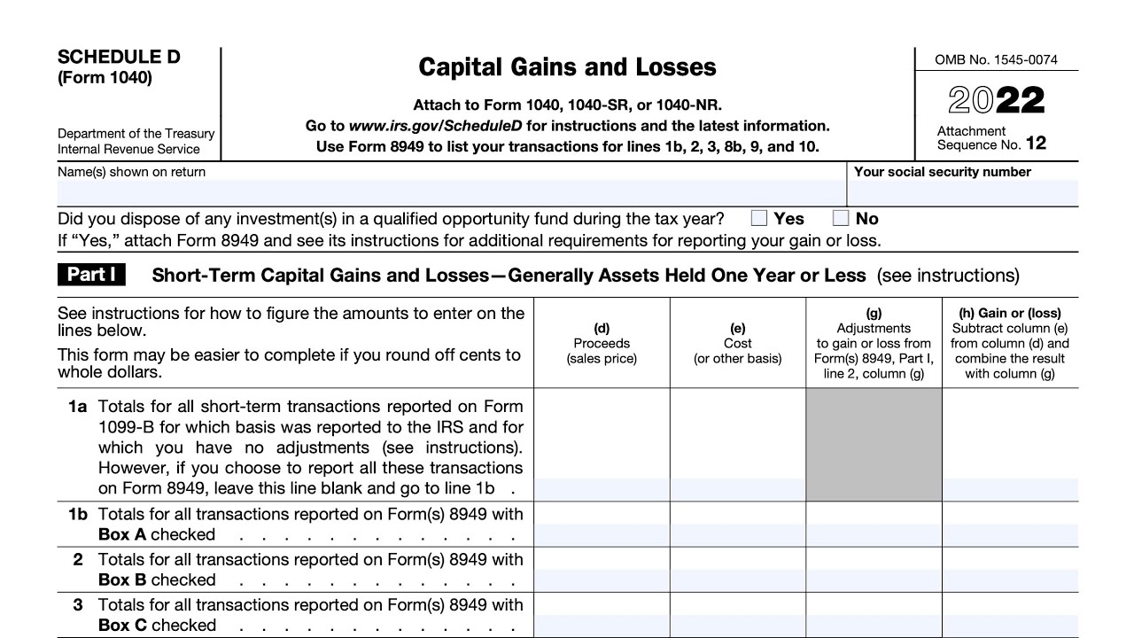 Schedule D Form 1040 Report Capital Gains Losses 2024